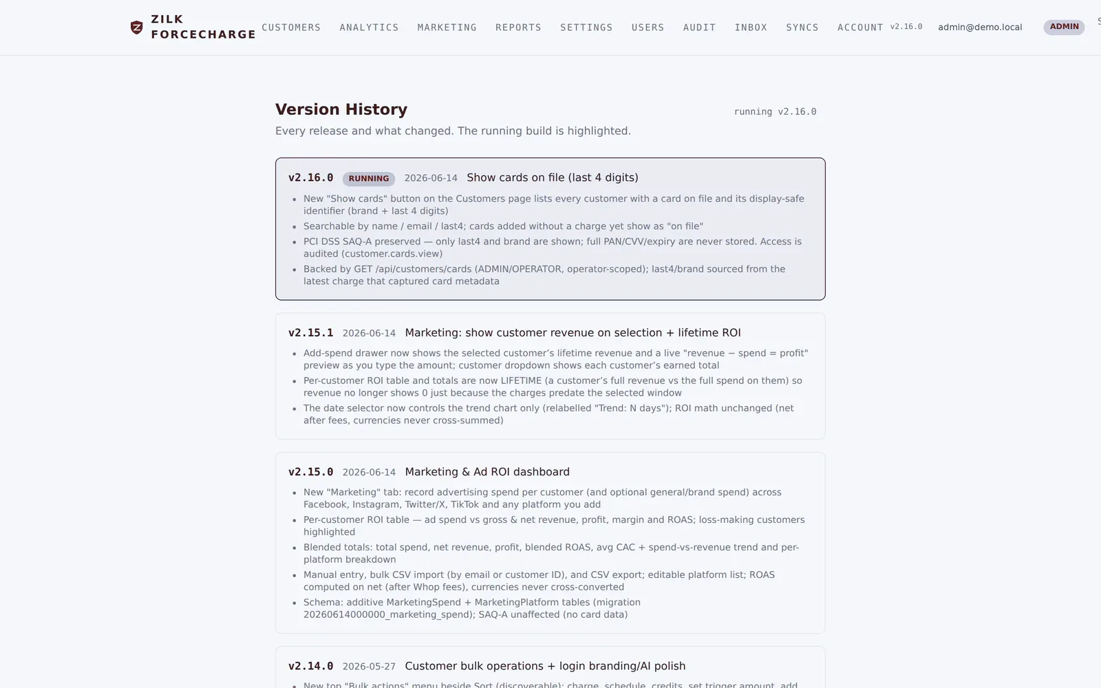 Zilk ForceCharge — Version History
