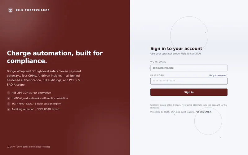 Zilk ForceCharge — Login