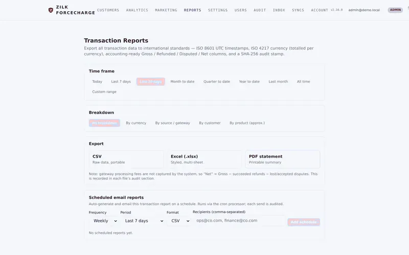 Zilk ForceCharge — Reports