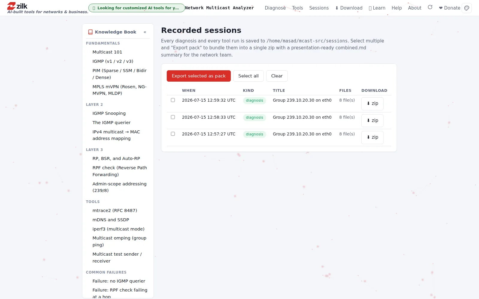 Zilk Multicast Analyzer — Evidence