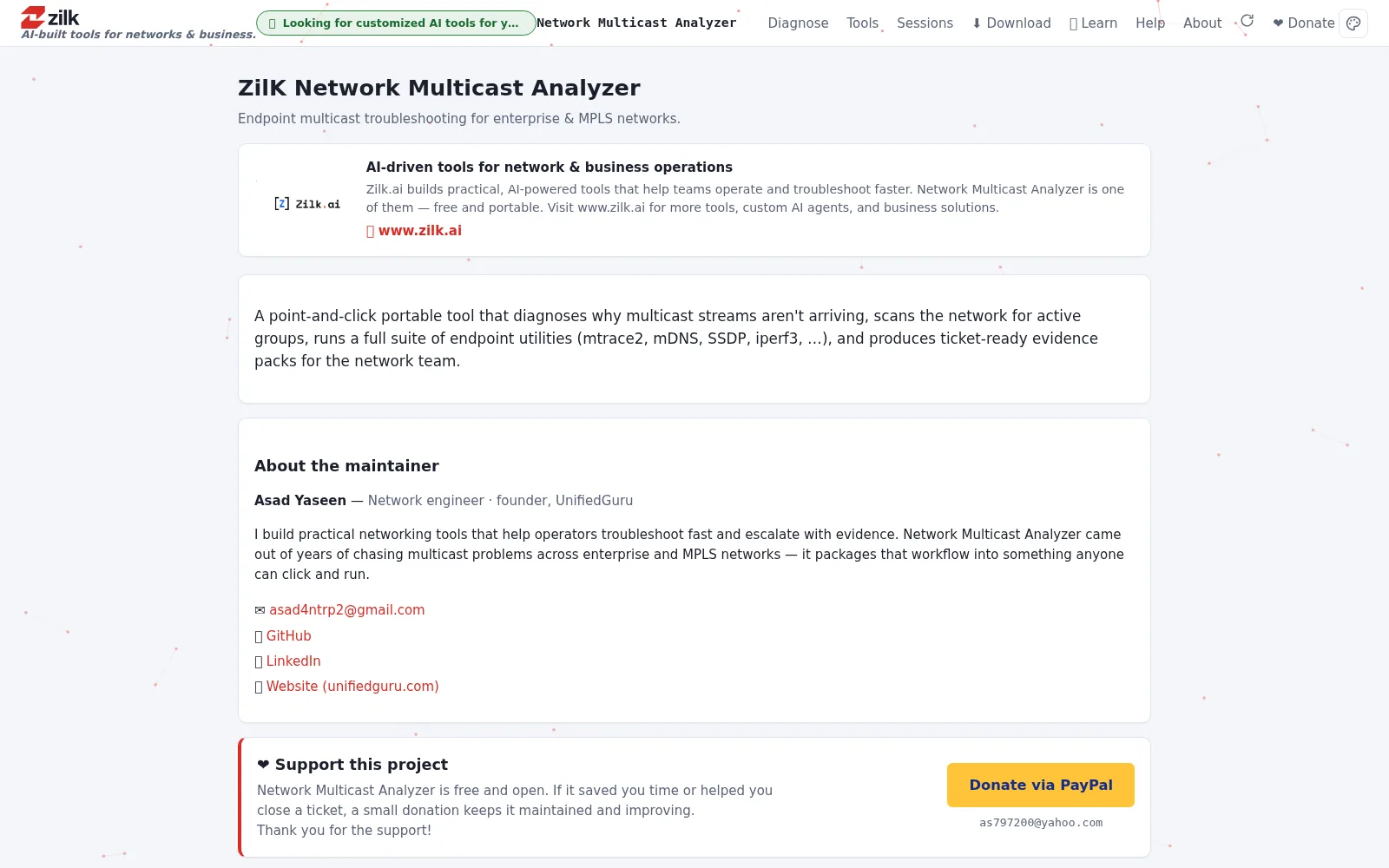Zilk Multicast Analyzer — About
