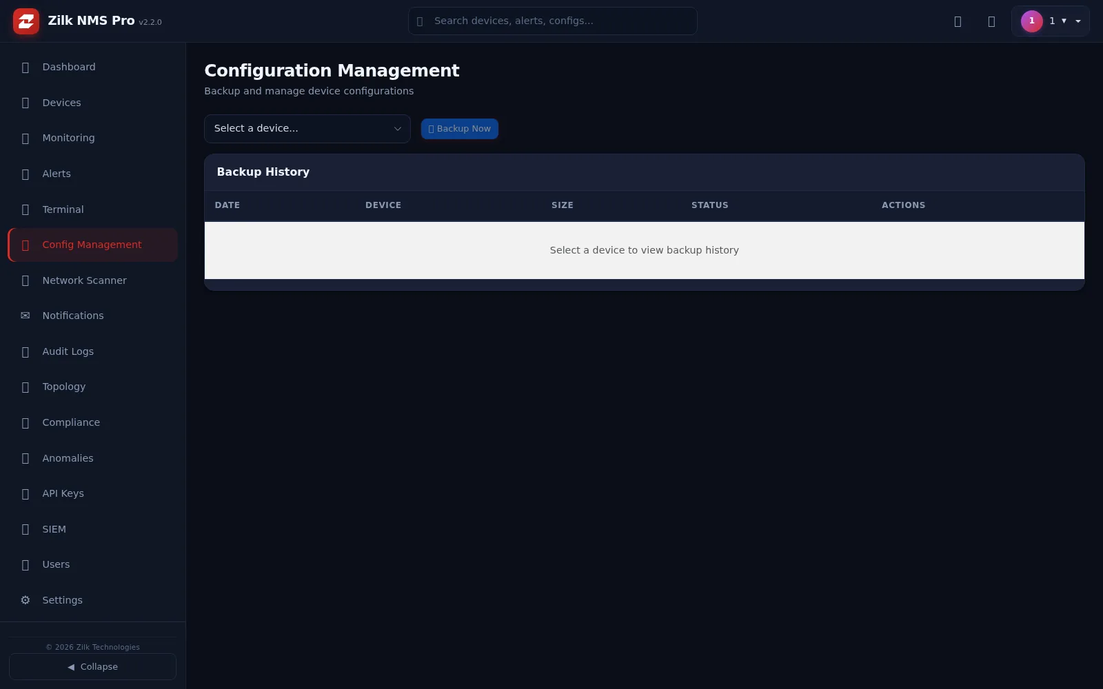 Zilk NMS Pro — Config Management