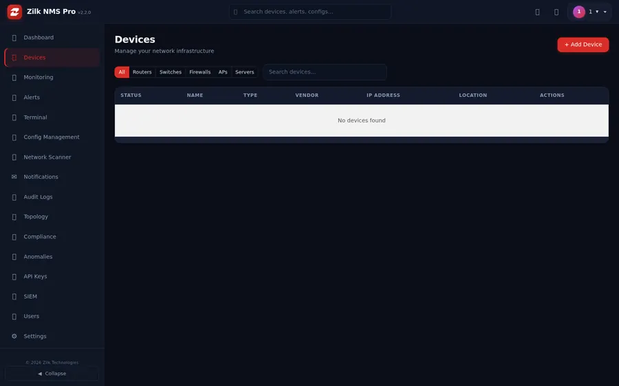 Zilk NMS Pro — Devices