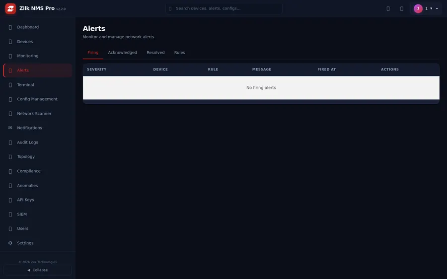 Zilk NMS Pro — Alerts