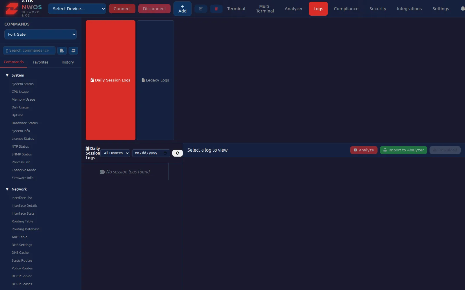 Zilk NWOS Analyzer — Logs